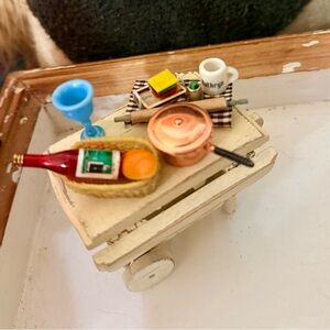 Miniature Rolling Cart with Kitchen Provisions